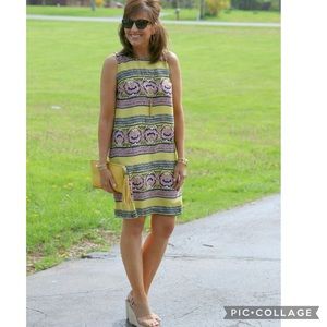 LOFT Yellow Striped Pink Foral Pattern Dress